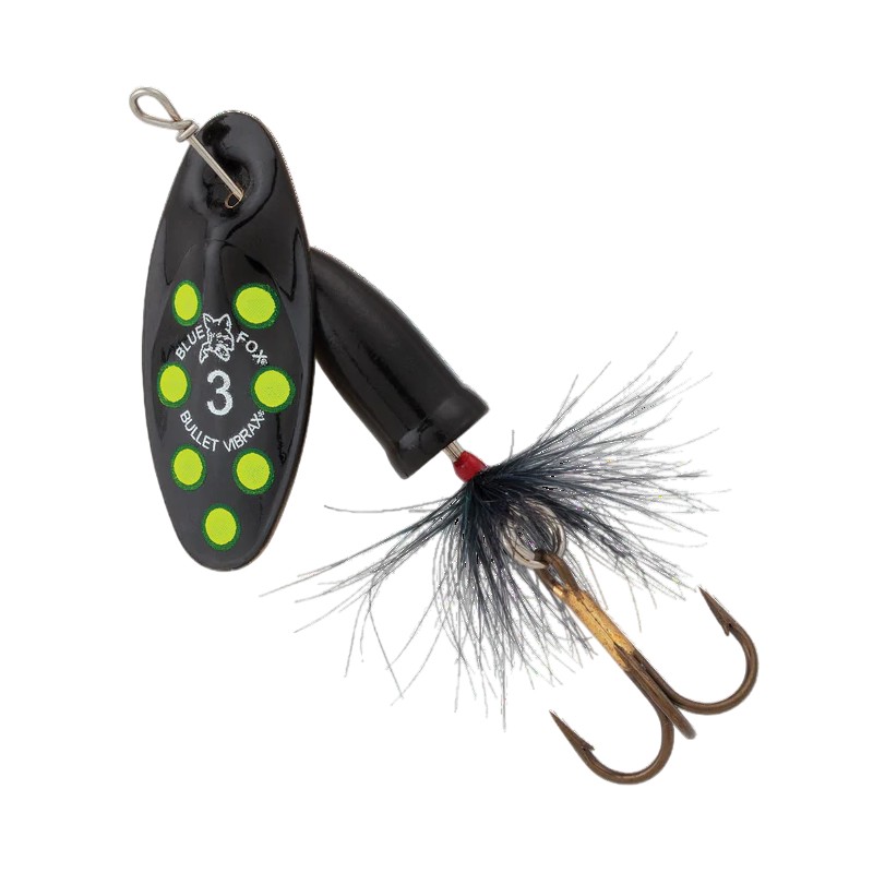 🎣 Blue Fox Vibrax Bullet Fly BCHB – rotační třpytka s peřím a silnými vibracemi. Blue Fox Vibrax Bullet Fly kombinuje osvědčenou konstrukci modelu Bullet s atraktivním peřím na háčku, které zvyšuje účinnost i při pomalejším vedení.