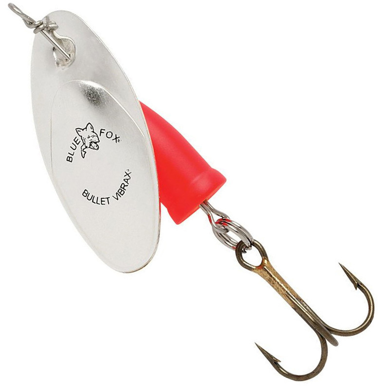 🎣 Blue Fox Vibrax Bullet – těžší rotační třpytka pro hlubší vody a proudy. Blue Fox Vibrax Bullet je vylepšená rotační třpytka určená pro lov v proudných řekách a hlubších partiích vod.