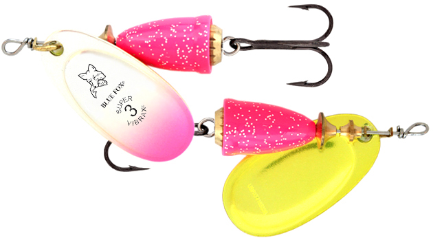 Blue Fox Vibrax Fluorescent Flake 5 PCCB je zvuková rotační třpytka s listem ve tvaru oválu.Tvar listu ji předurčuje pro lov pomalejší rychlostí, do hloubky klesne pouze při velmi pomalém vedení.