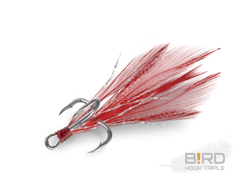 Trojháček s pírkem Delphin B!rd Hook Triple červené