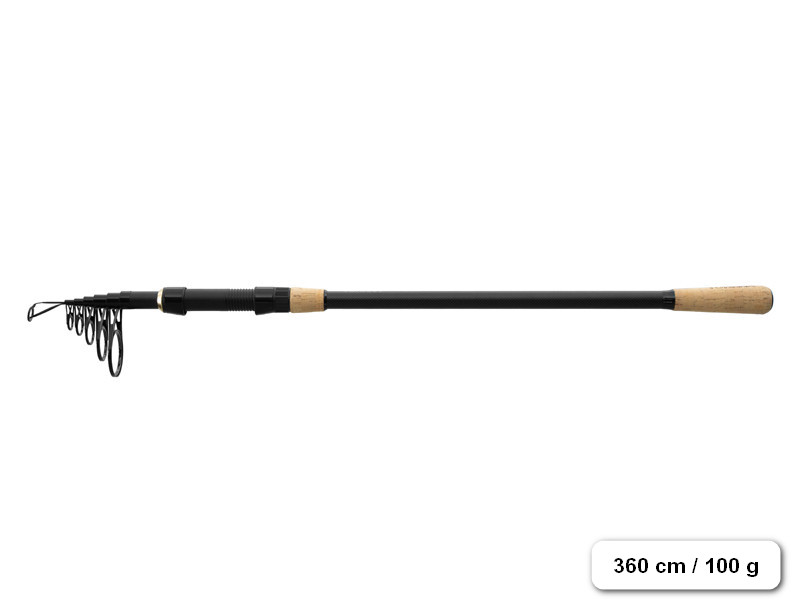 🎣 Delphin TORRAX 360 cm 100 g – teleskopický prut nové generace. Delphin TORRAX patří mezi nejkvalitnější teleskopické pruty své kategorie. Elegantní černý design s korkovými prvky, štíhlý karbonový blank a kompaktní transportní délka dělají z tohoto modelu perfektní volbu i pro náročné rybáře, kteří dosud neměli k teleskopům důvěru.