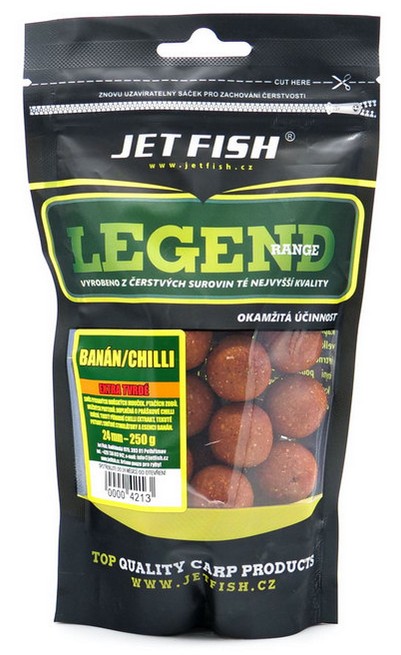 Jet Fish Extra tvrdé boilie Legend Range Banán/Chilli_250g_24mm