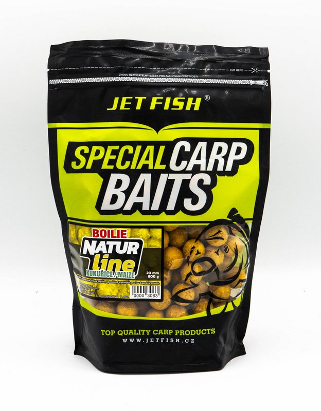 Jet Fish Boilie Natur line. Boilie obsahuje mnoho variant přírodní i zušlechtěné kukuřice