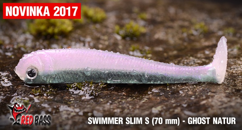 Ripper REDBASS Swimmer Slim S - Ghost Natur / 70mm Účinná zbraň na všechny dravé ryby z extraměkkého materiálu! Nástraha SWIMMER SLIM se vyznačuje stejně jako SWIMMER excelentním chodem i při pomalém tažení, kdy jednak svůdně kmitá ocásek a navíc se celá nástraha kolébá ze strany na stranu. U modelu