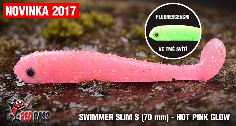 Ripper REDBASS Swimmer Slim S - Hot Pink Glow / 70mm Účinná zbraň na všechny dravé ryby z extraměkkého materiálu! Nástraha SWIMMER SLIM se vyznačuje stejně jako SWIMMER excelentním chodem i při pomalém tažení, kdy jednak svůdně kmitá ocásek a navíc se celá nástraha kolébá ze strany na stranu. U modelu