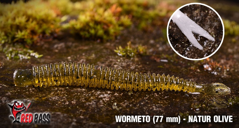 Červosmáček REDBASS Wormeto Natur Olive. Extra měkký červosmáček s žebrovaným tělem pro přídavné vibrace a extra tenkým ocáskem. Žebrované tělo nástrahu opticky zvětšuje pro větší atraktivitu pro dravce.