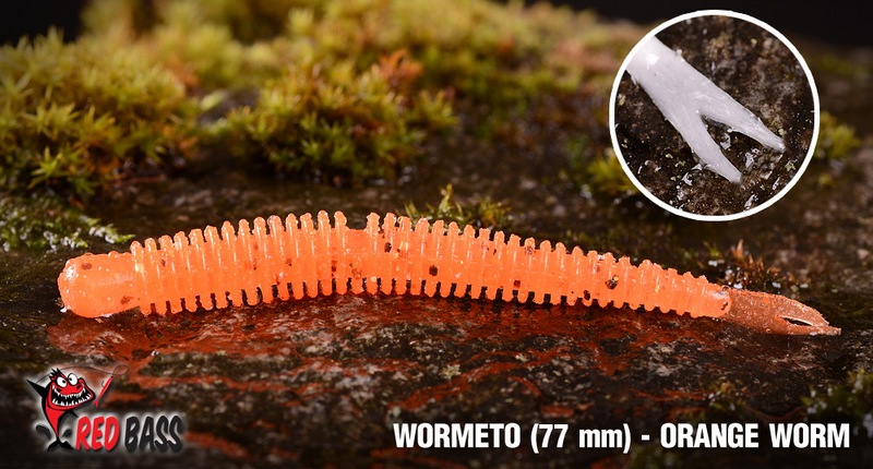Červosmáček REDBASS Wormeto Orange Worm UV. Extra měkký červosmáček s žebrovaným tělem pro přídavné vibrace a extra tenkým ocáskem. Žebrované tělo nástrahu opticky zvětšuje pro větší atraktivitu pro dravce.