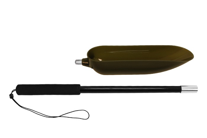 Zakrmovací lopatka DELPHIN s rukojetí Tato dvojdílná lopatka, která sa dělí na rukojeť (45cm) lopatku (30cm), je rozebíratelná díky odolnému závitu. Je vyrobená z odlehčených materiálů a i při své celkové délce 75 cm, je její hmotnost cca. 180gramů. Spodní část rukojeti je potažená pěnou, která v kombinaci s nízkou hmotností lopatky zabezpečí, aby vás nebolelo rameno ani po opakovaném zakrmování.