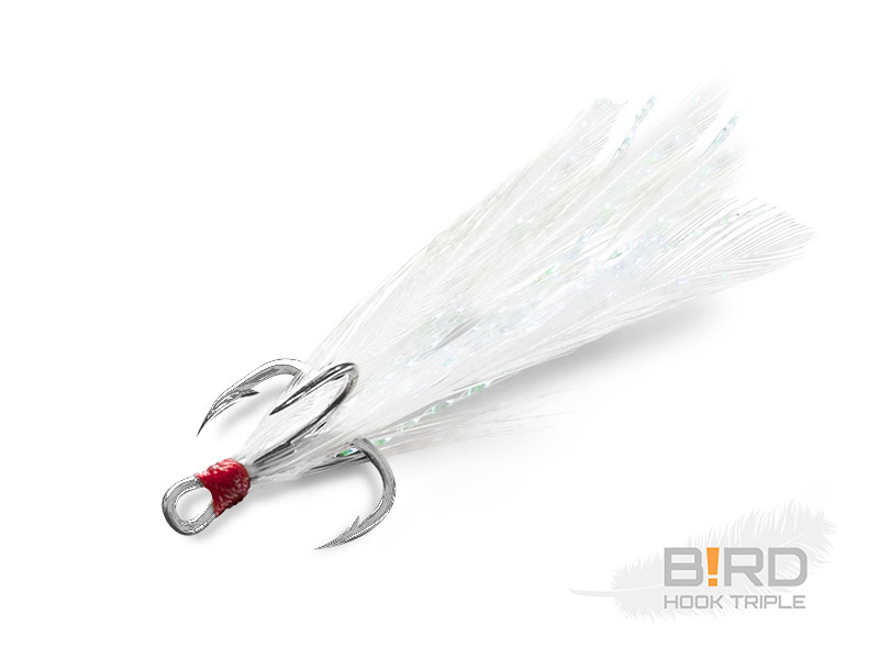 Trojháček s pírkem Delphin B!rd Hook Triple #8_bílá pírka_3ks