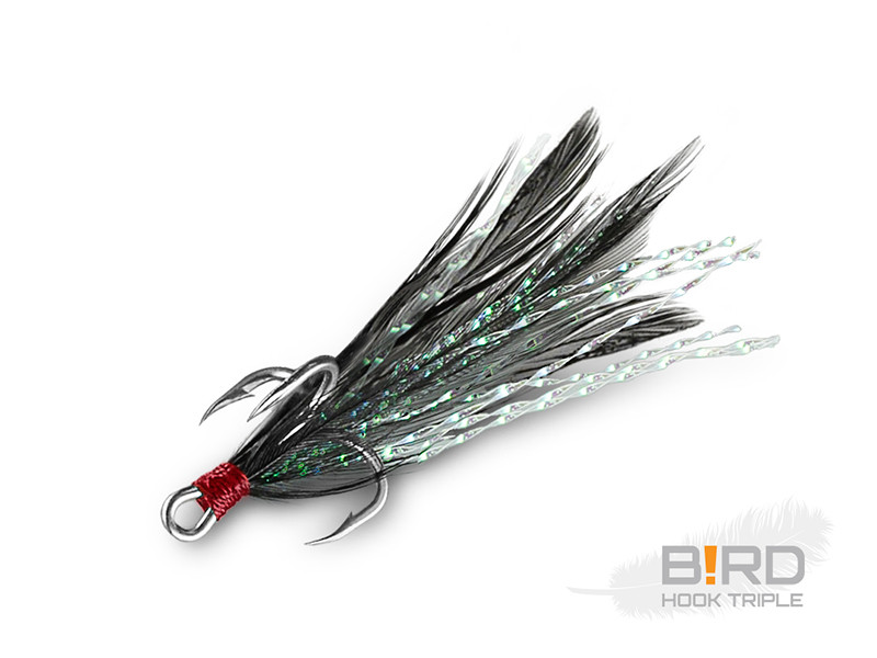 Trojháček s pírkem Delphin B!rd Hook Triple #4_černá pírka_3ks