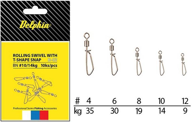 Obratlík s karabinou Rolling swivel with T-shape snap - BN 10 / 14kg / 10ks