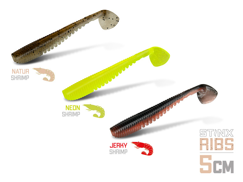 Umělá nástraha Delphin B! Stinx Ribs Shrimp_5cm_20ks_Jerky