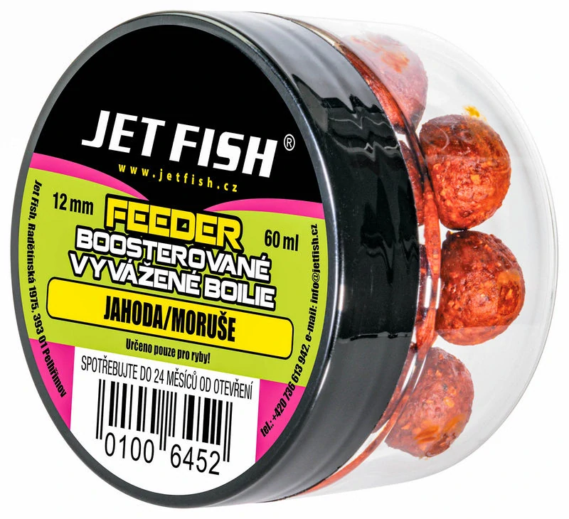 Jet Fish Boosterované vyvážené boilie Feeder Jahoda/Moruše_60ml_12mm