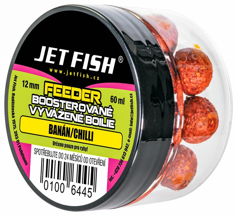 Jet Fish Boosterované vyvážené boilie Feeder Banán/Chilli_60ml_12mm